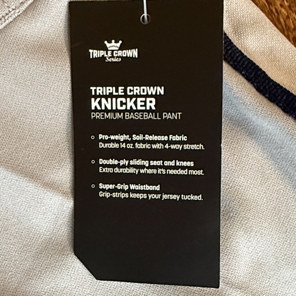 NWT!  Champro men’s gray baseball knickers with navy stripe, men’s size small - Picture 3 of 10